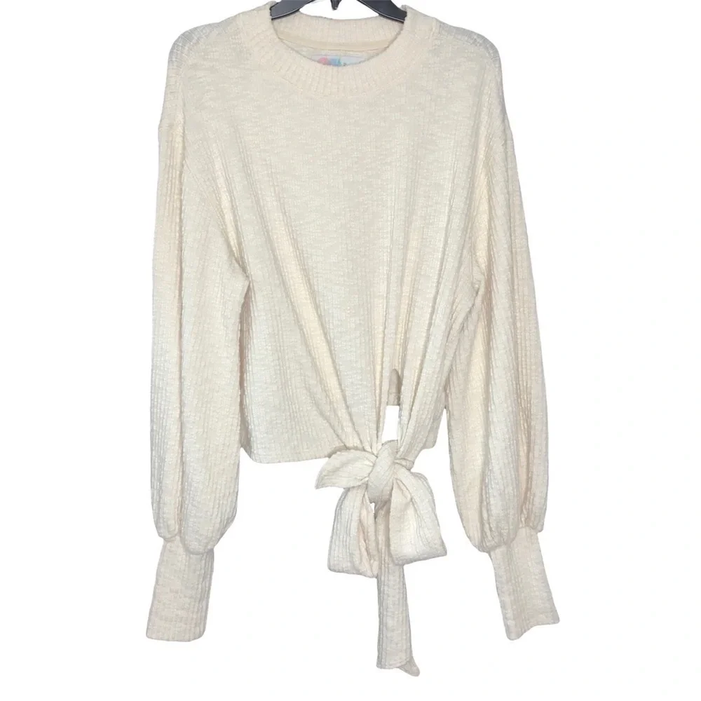 Free People Cream Heavy Popcorn Bubble Drop Sleeve Sweater XSMALL Oversized